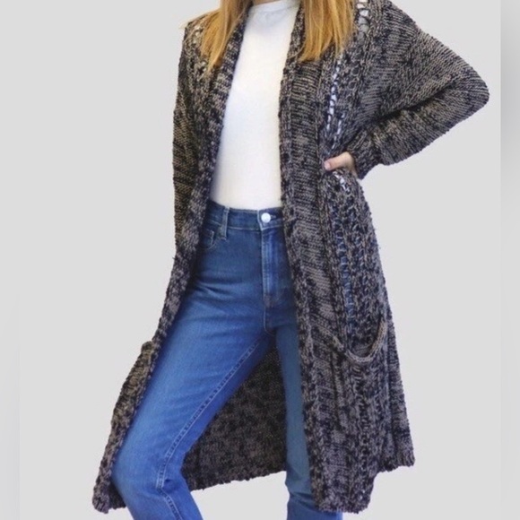 Medium Anthropologie akemi + kin long marled cardigan crochet sweater navy blue - Picture 5 of 16